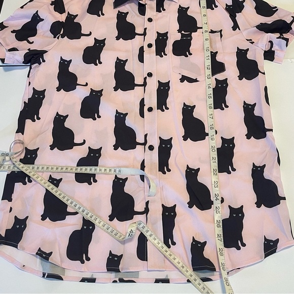 Shein Shirt Black Cats Pink Large New Button Down Mens - Picture 8 of 11